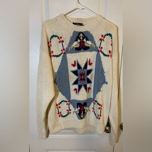 Woolrich Vintage Chunky Knit Sweater Women’s Size XL Cream Geometric